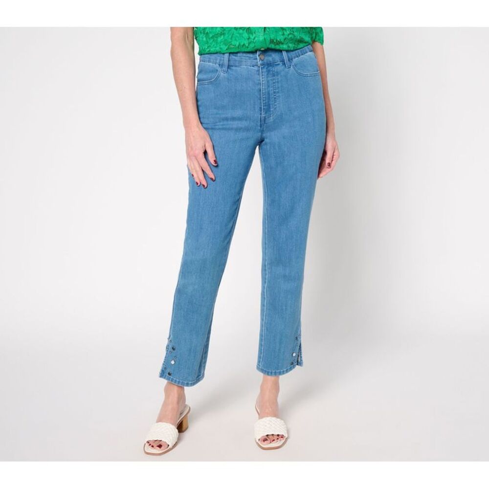 Susan Graver Women's Plus Sz Pants 20 Straight Leg Ankle Jean w Blue